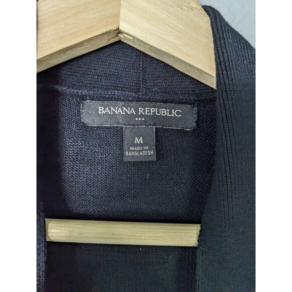 Banana republic black viscose blend long open front cardigan W pockets Sz M N49 - Picture 3 of 6